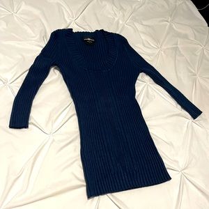 Fitted 3/4 sleeve fitted ribbed scoop neck midnight navy shirt top light sweater